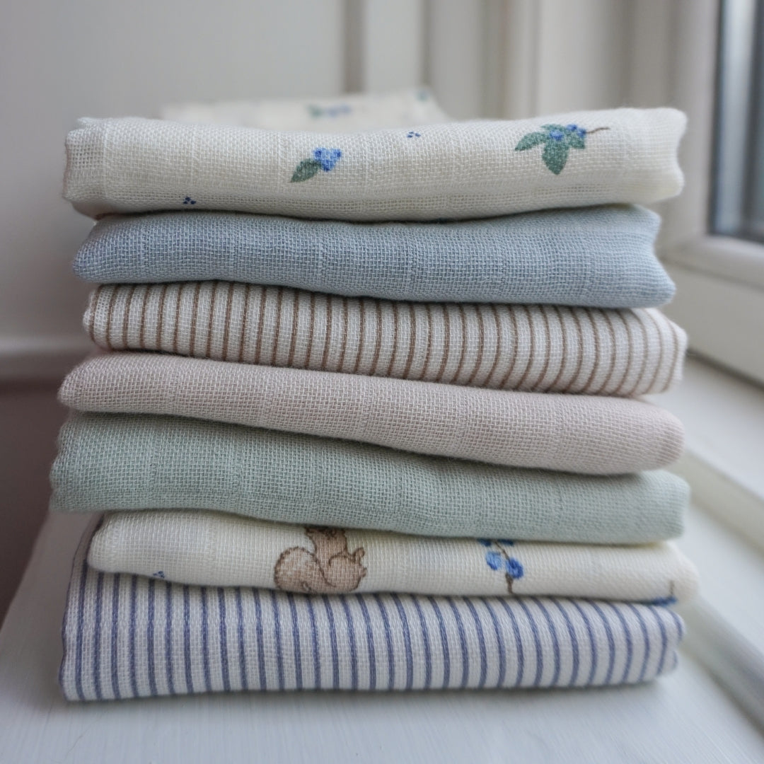 Lange en Mousseline, lot de 3 - GOTS - Blueberries