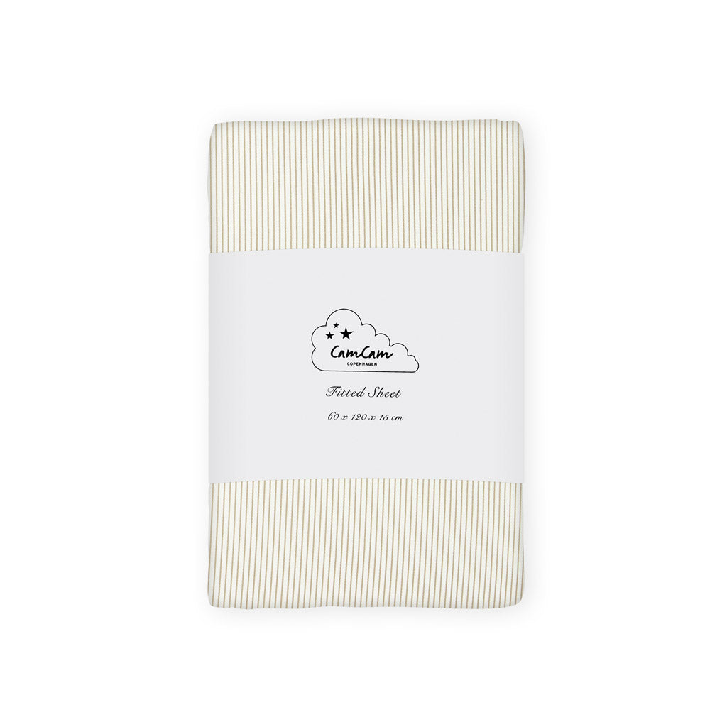 Fitted Sheet, 60x120x15cm - GOTS Classic Stripes Camel