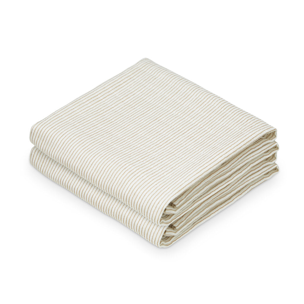 Langes en mousseline, imprimé, set de 2 - GOTS Classic Stripes Camel