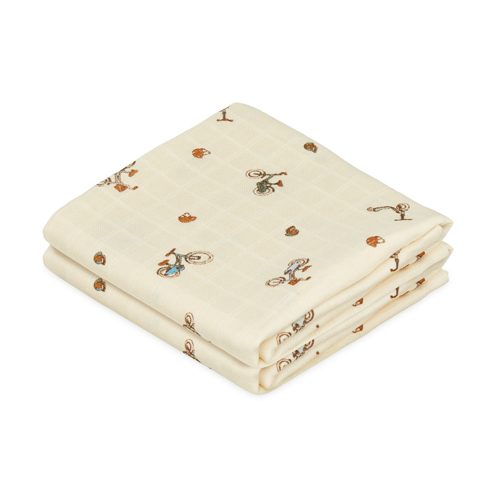 Langes en mousseline, imprimés, set de 2 - GOTS - Bicycles