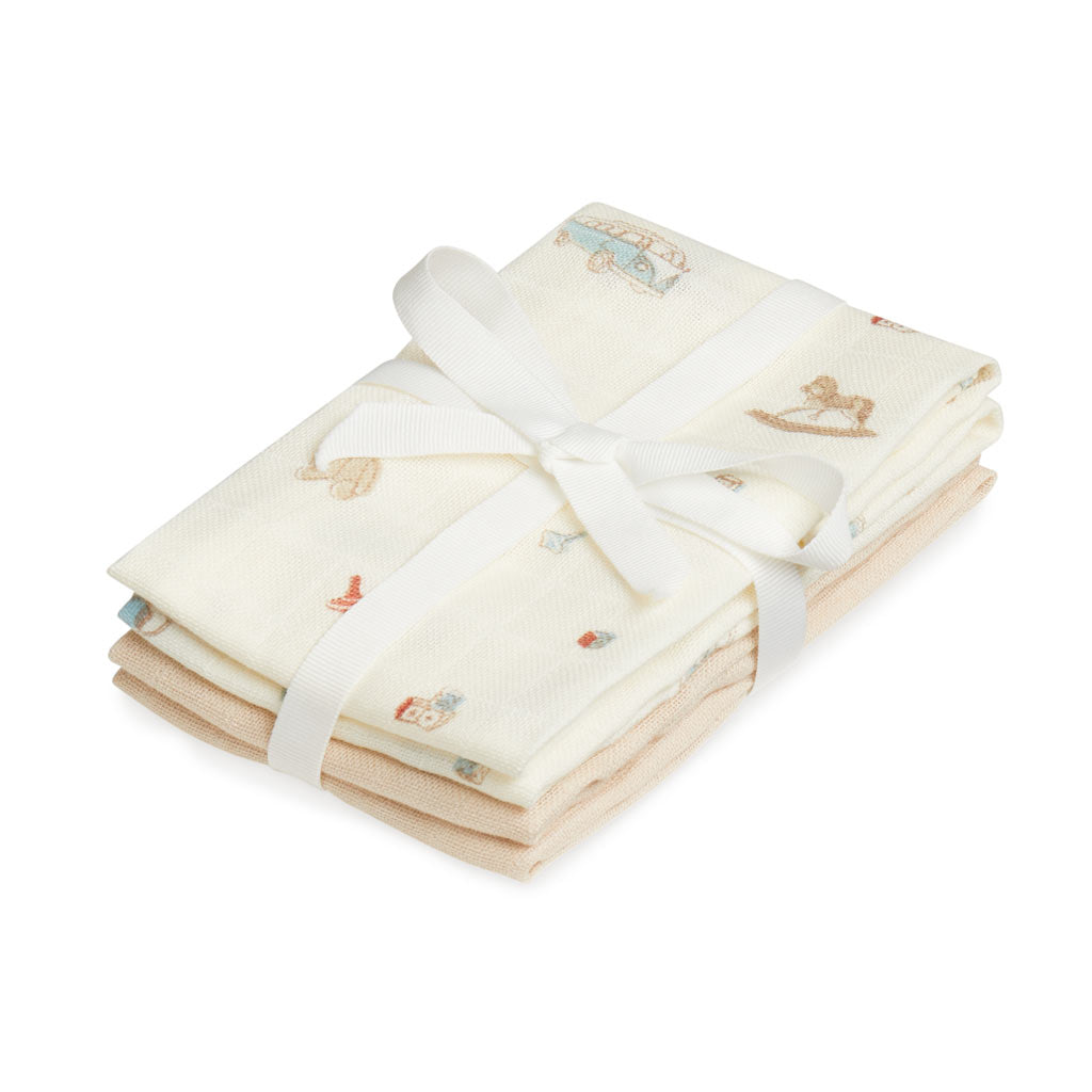 Lingettes de Toilette en Mousseline, Lot de 4 - GOTS - Vintage Toys