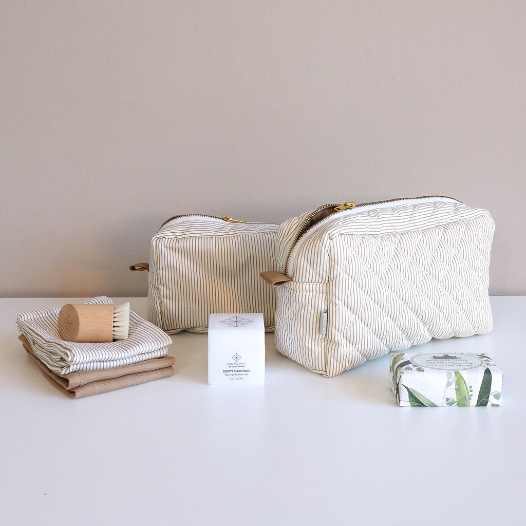 Petite trousse de maquillage - OCS Rayures marron