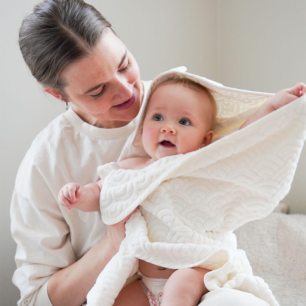 Serviette, Bébé, Capuche avec oreilles - GOTS Blanc cassé