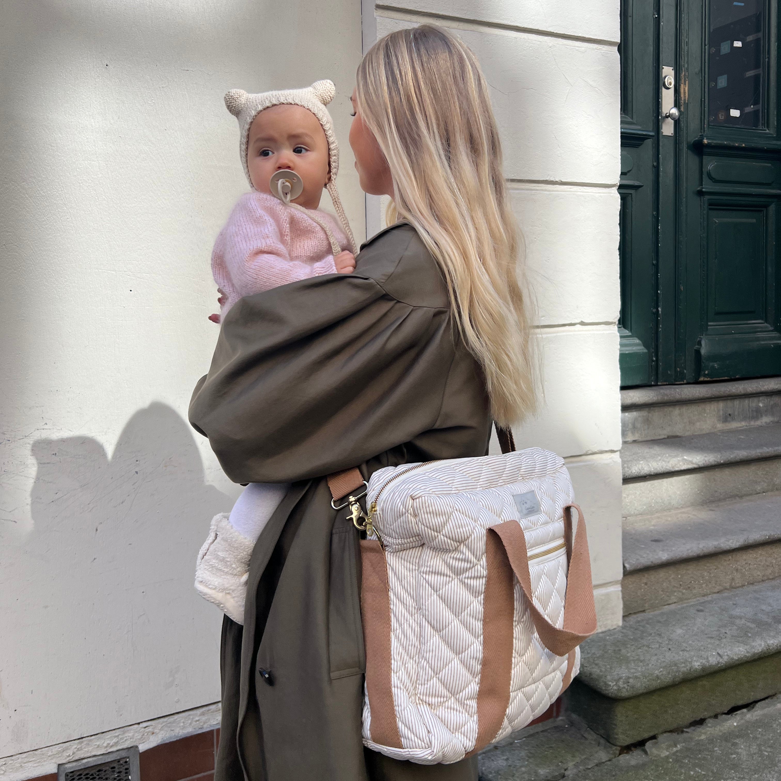 Changing Bag w/pram straps - OCS - Classic Stripes Camel
