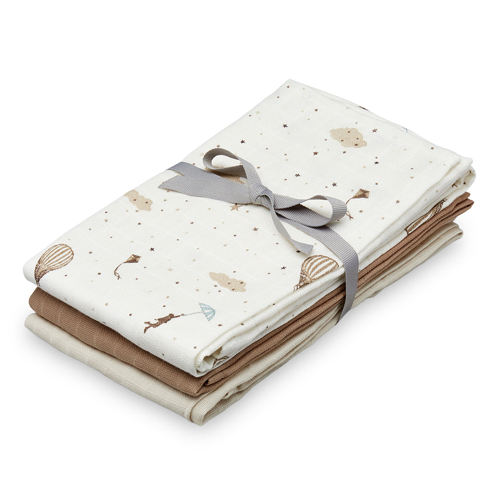 Langes en mousseline, set de 3 - GOTS Mix Dreamland, Camel, Sable