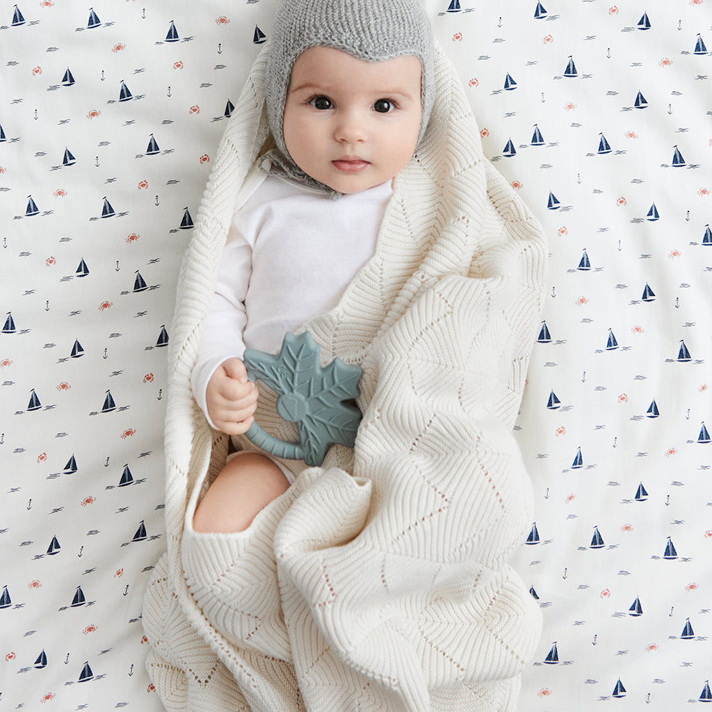 Plaid en tricot festonné - GOTS Naturel