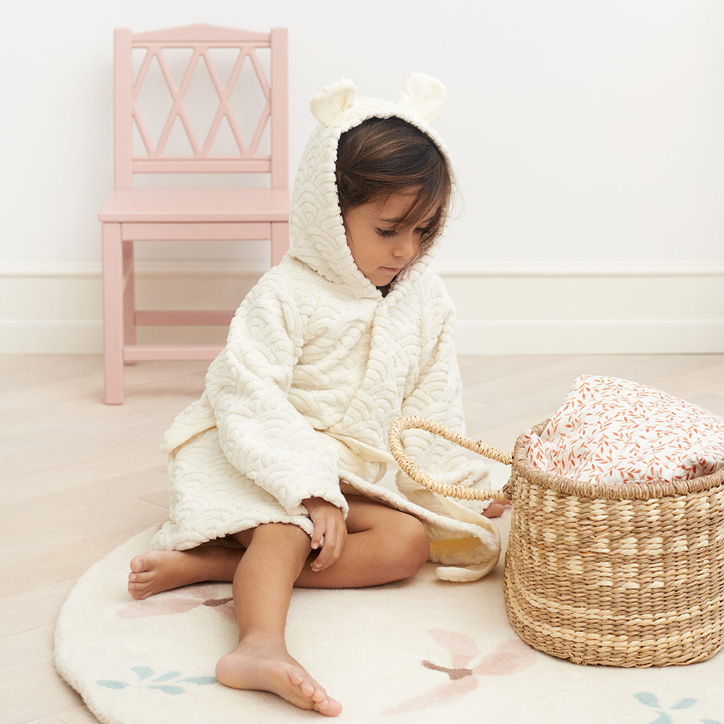 Peignoir à capuche avec oreilles, 1-2 ans - GOTS Off-Blanc