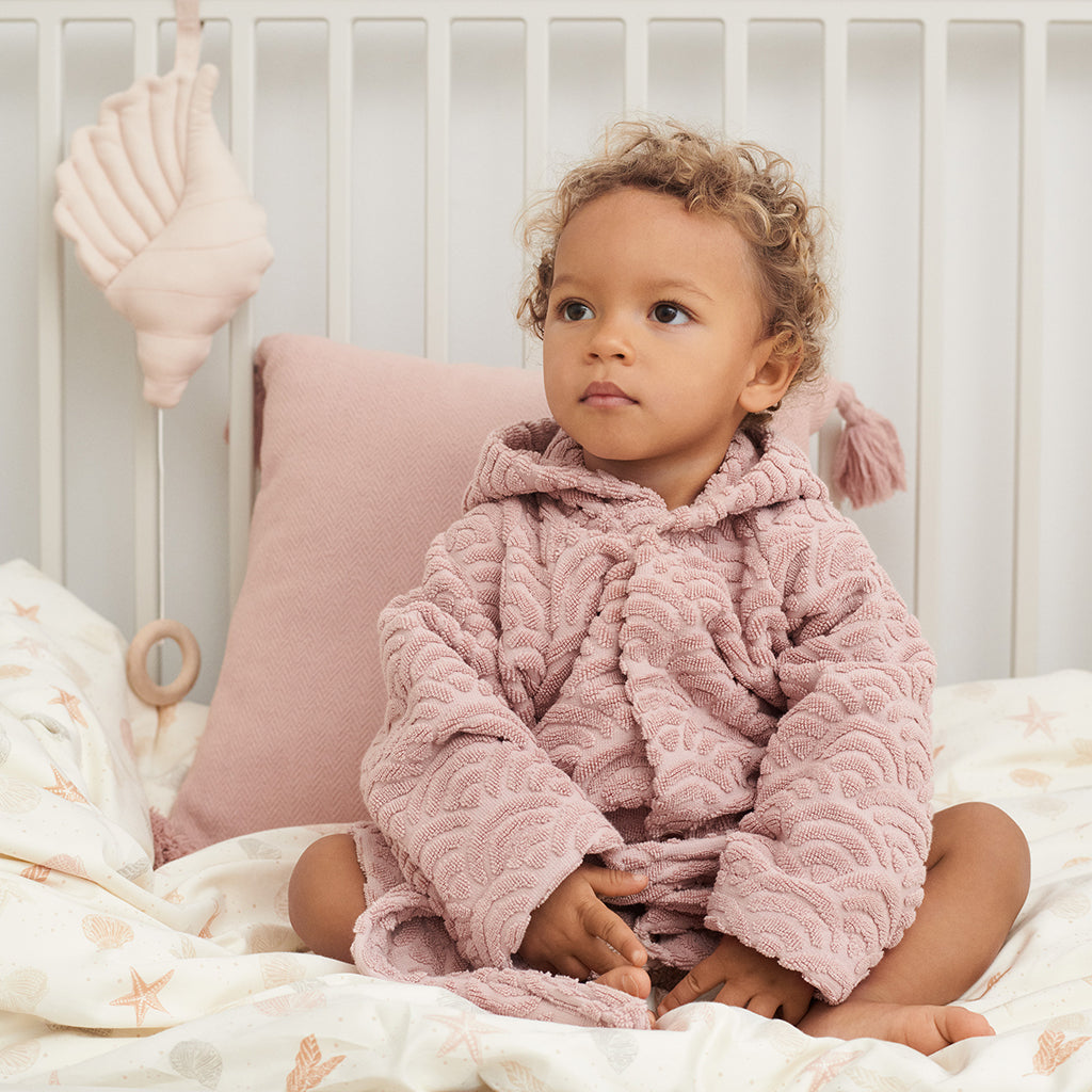 Peignoir à capuche avec oreilles, 1-2 ans - GOTS Vieux rose