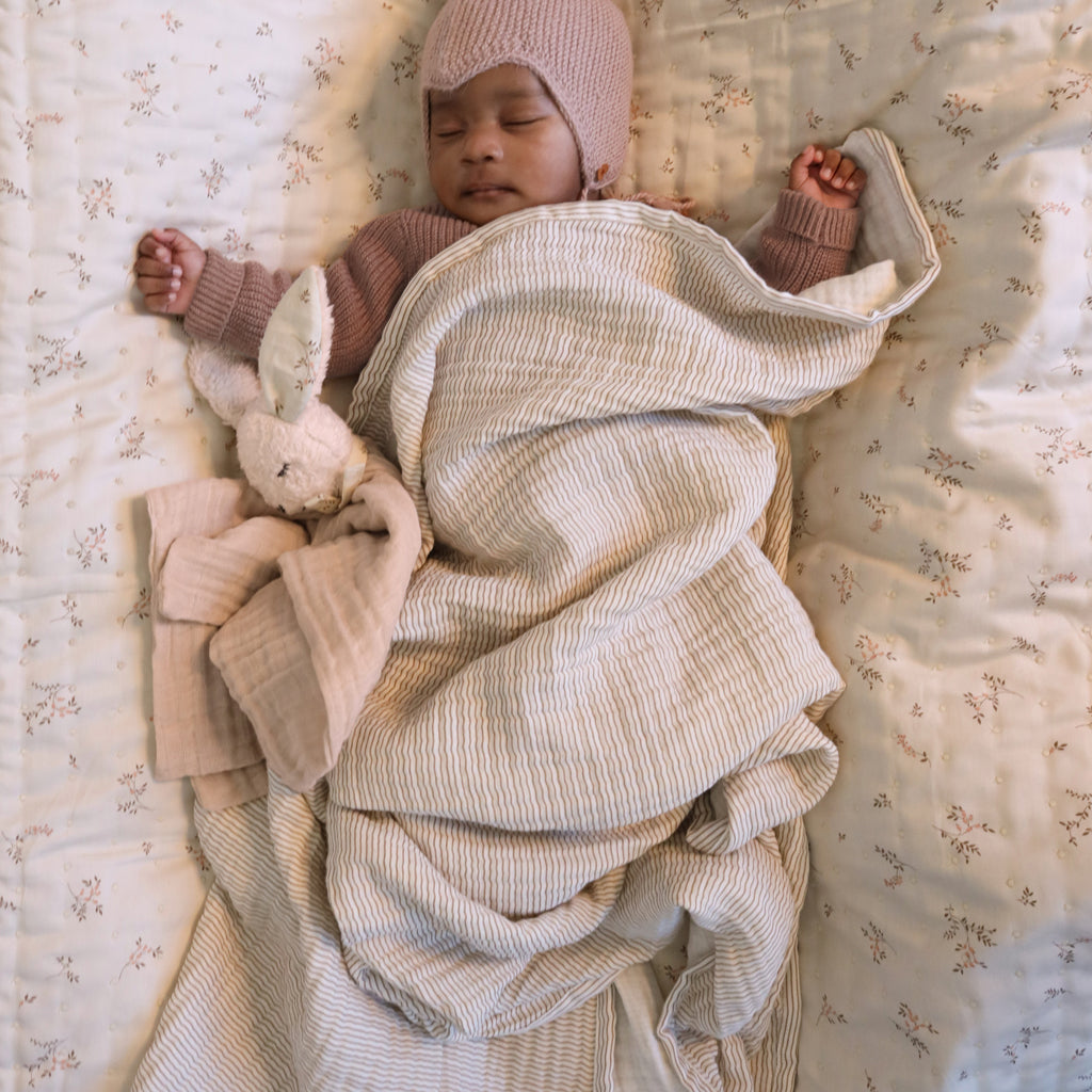 Muslin Baby Blanket - GOTS Classic Stripes Camel