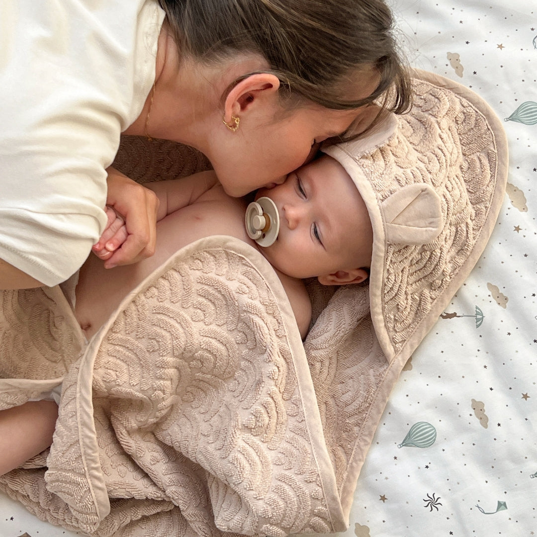 Serviette, Bébé, Capuche avec oreilles - GOTS Amande
