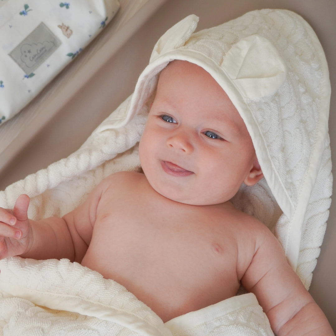 Towel, Baby, hooded w/ ears - GOTS Off-White
