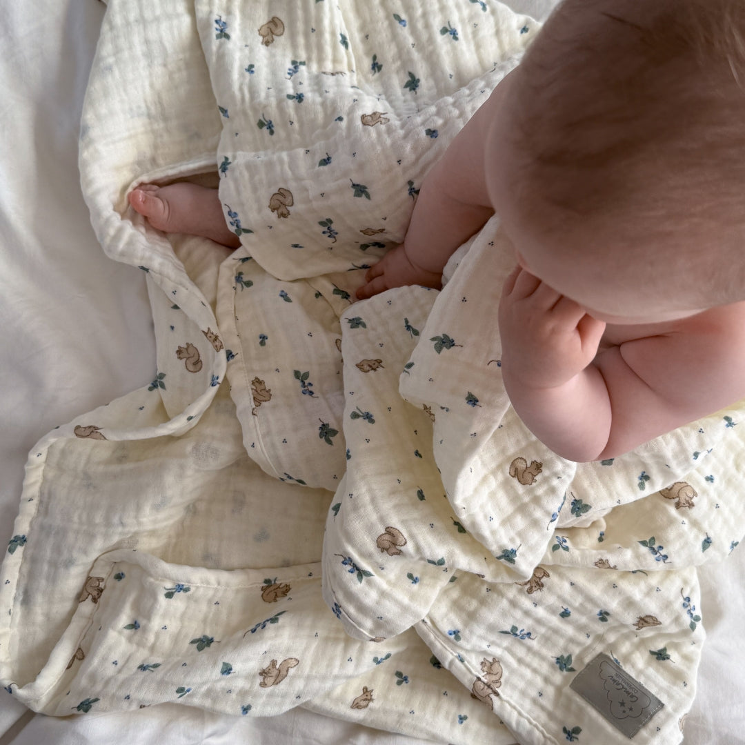 Couverture bébé en mousseline- GOTS - Blueberries