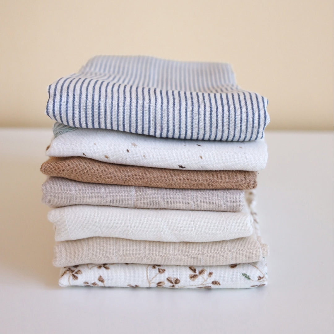 Langes en mousseline, set de 3 - GOTS Mix Lierre, Amande, Noisette