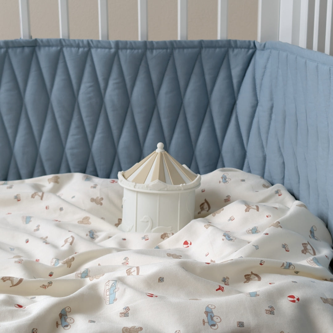 Cot Bumper w/ Harlequin embroidery - OCS Florentine Blue
