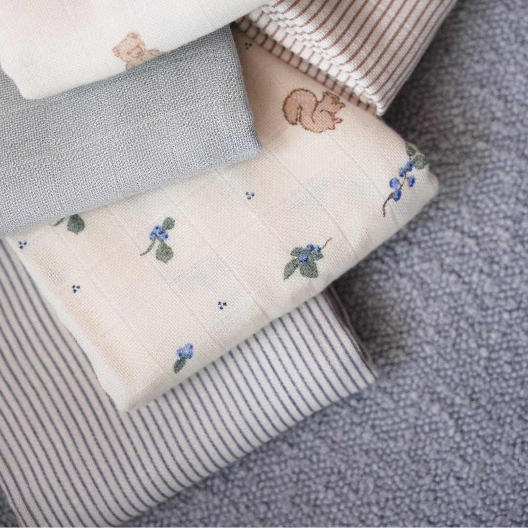 Lange en Mousseline, lot de 3 - GOTS - Blueberries