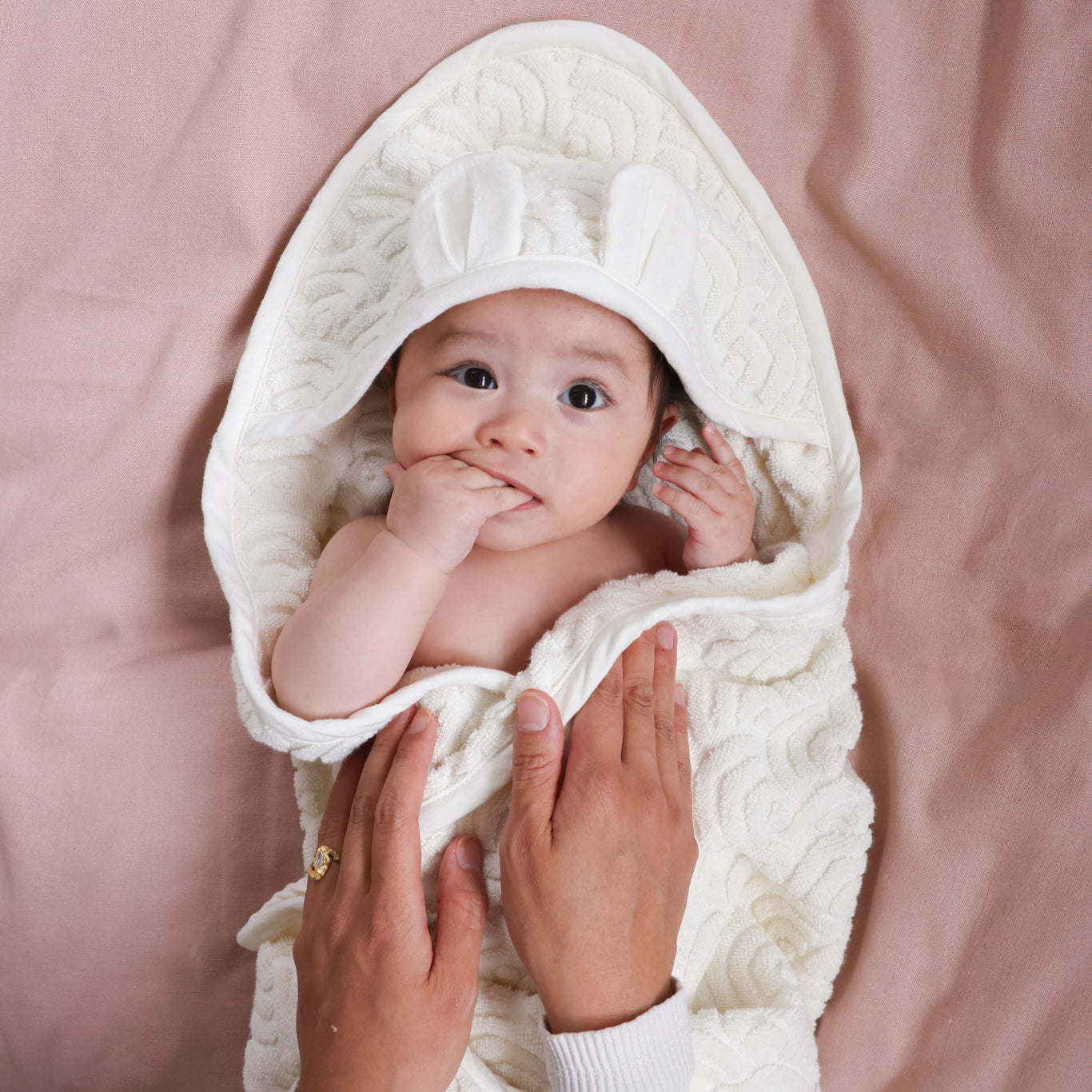 serviette de bain, Bébé, capuche avec oreilles - GOTS Off-Blanc