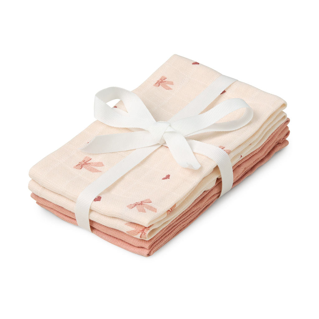 Lingettes de Toilette en Mousseline, set de 4 - GOTS - Bows