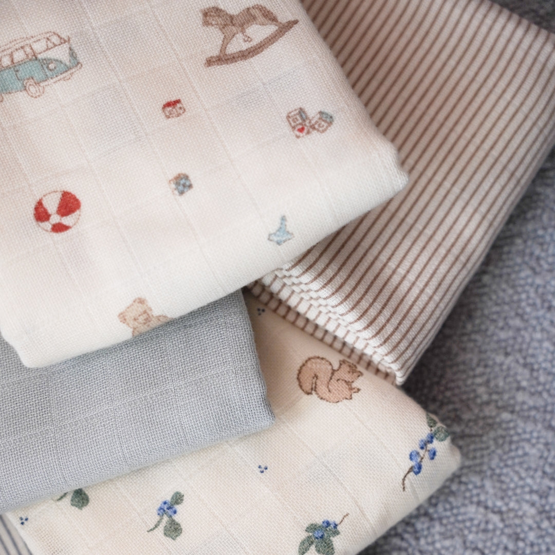 Langes en mousseline, Set de 2 - GOTS Bleu-gris