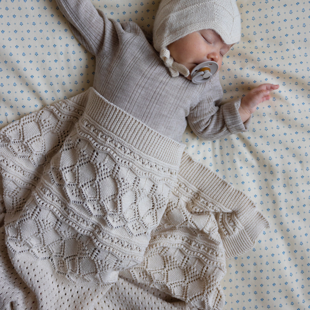 Plaid bébé en tricot Pointelle - GOTS - Off White 