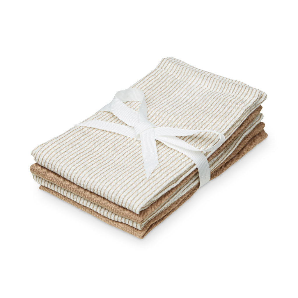 Lingettes de Toilette en Mousseline, paquet de 4 - GOTS Mix Classic Stripes Camel, Camel