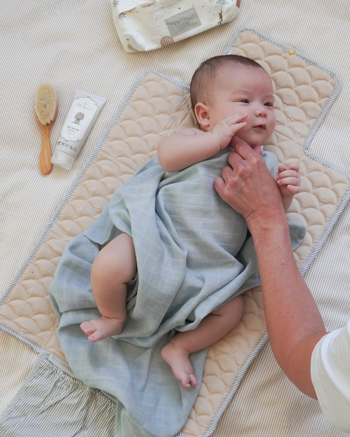 Changing Mat, Quilted - OCS Classic Stripes Blue, Praline