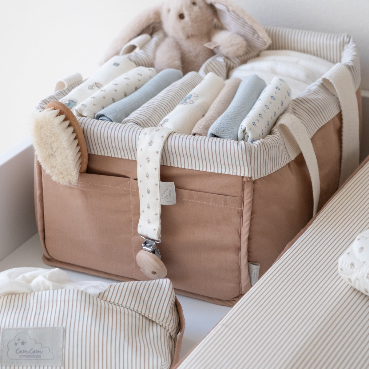 Diaper Caddy - OCS Classic Stripes Camel
