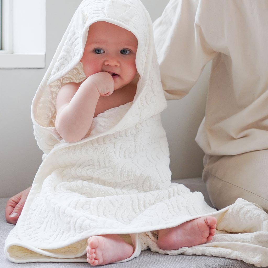 Serviette, Bébé, Capuche avec oreilles - GOTS Blanc cassé