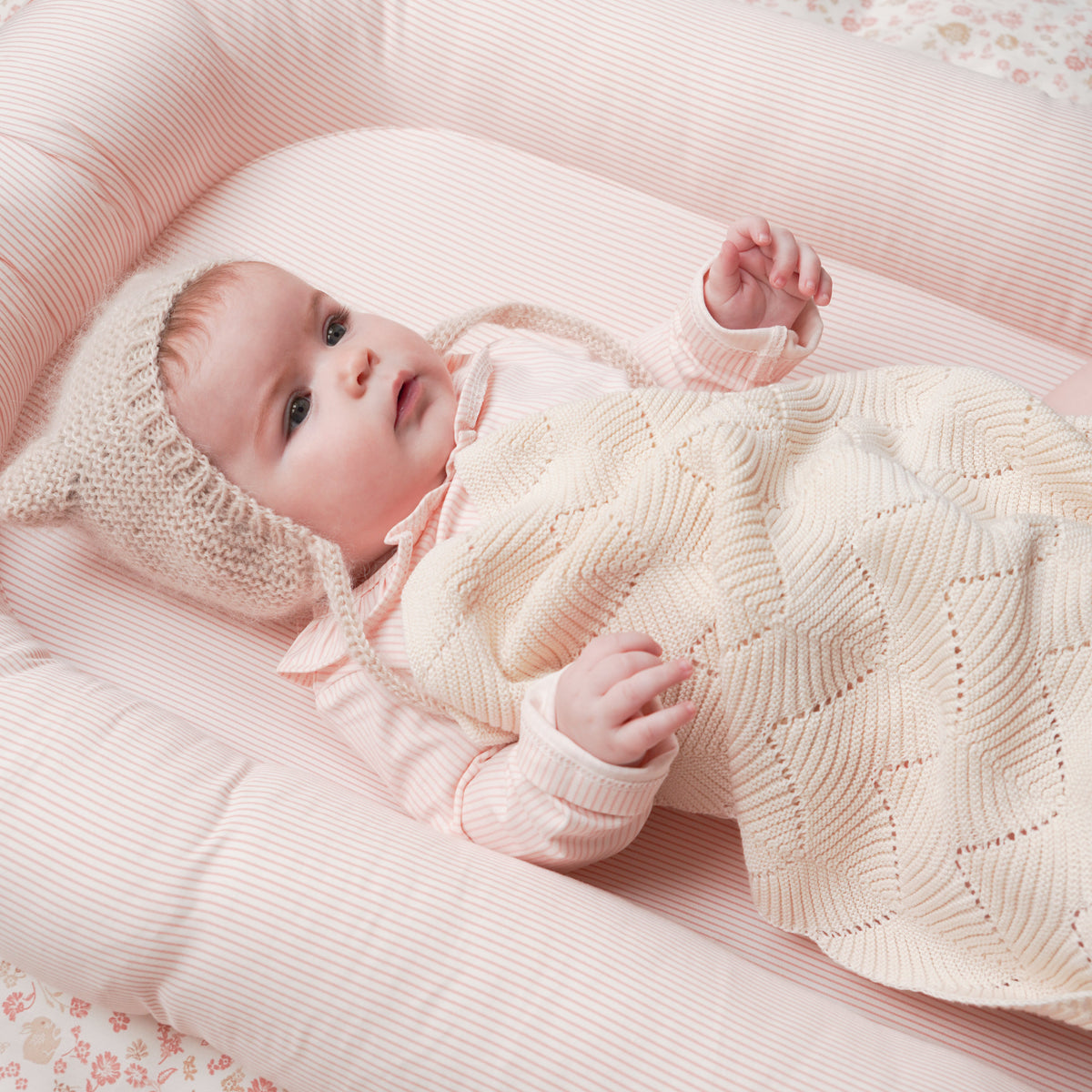 Plaid en tricot festonné - GOTS Naturel