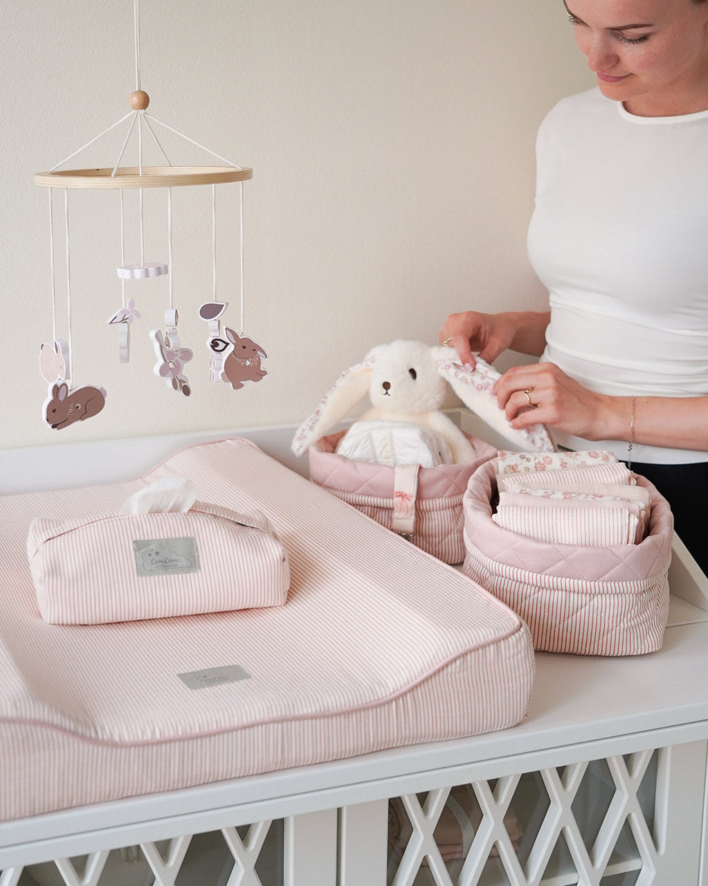 Quilted Storage Basket, Set of Two - OCS - Classic Stripes Rose