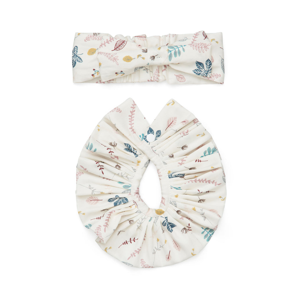 Col et bandeau pour cheveux pour poupées - GOTS Pressed Leaves Rose