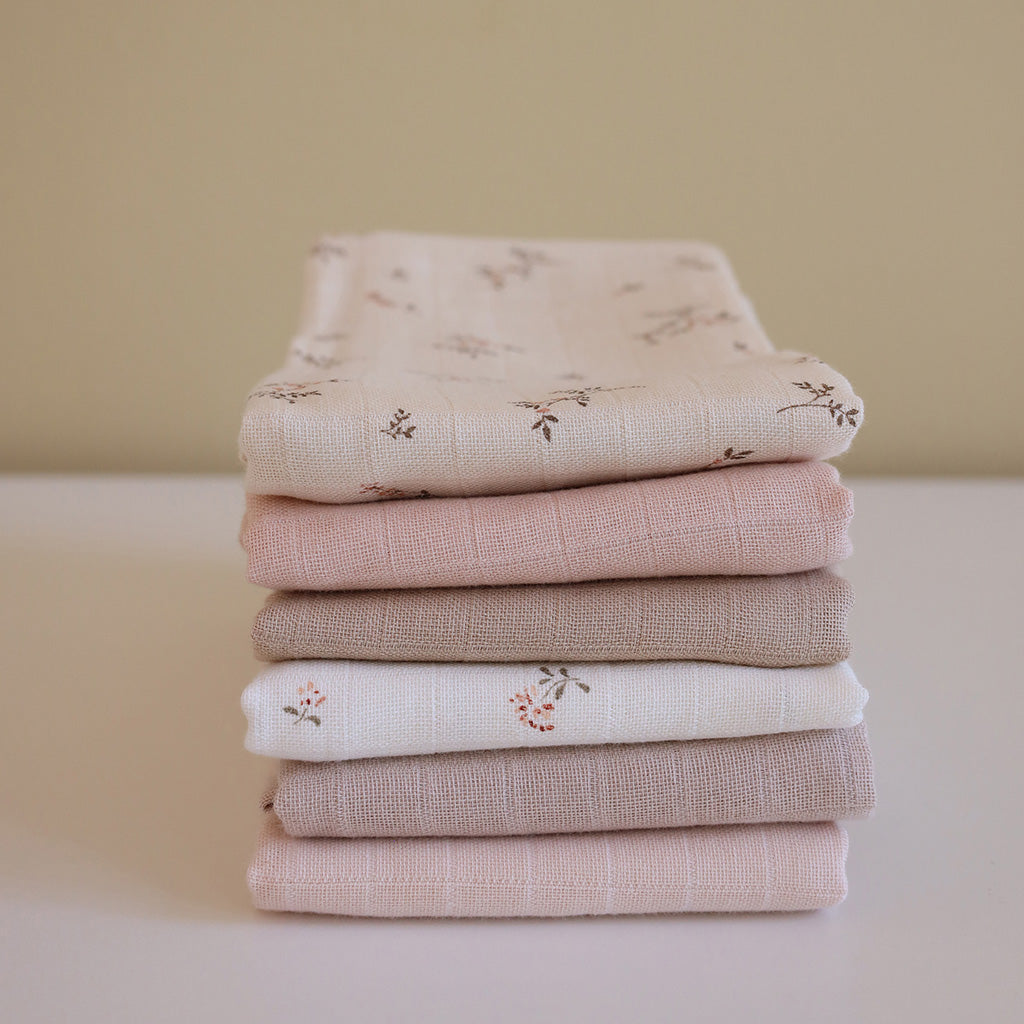 Langes en mousseline, set de 3 - GOTS Mix Ashley, Coral, Latte