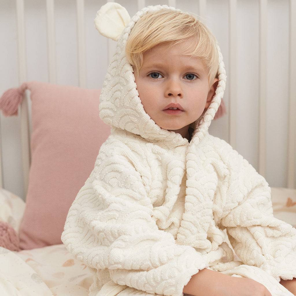 Peignoir à capuche avec oreilles, 1-2 ans - GOTS Off-Blanc