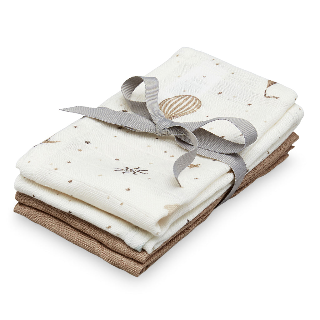 Lingettes de toilette en mousseline, paquet de 4 - GOTS Mix Dreamland, Camel