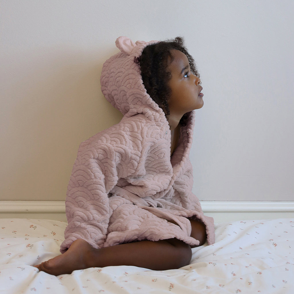 Peignoir à capuche avec oreilles, 3-4 ans - GOTS Vieux rose