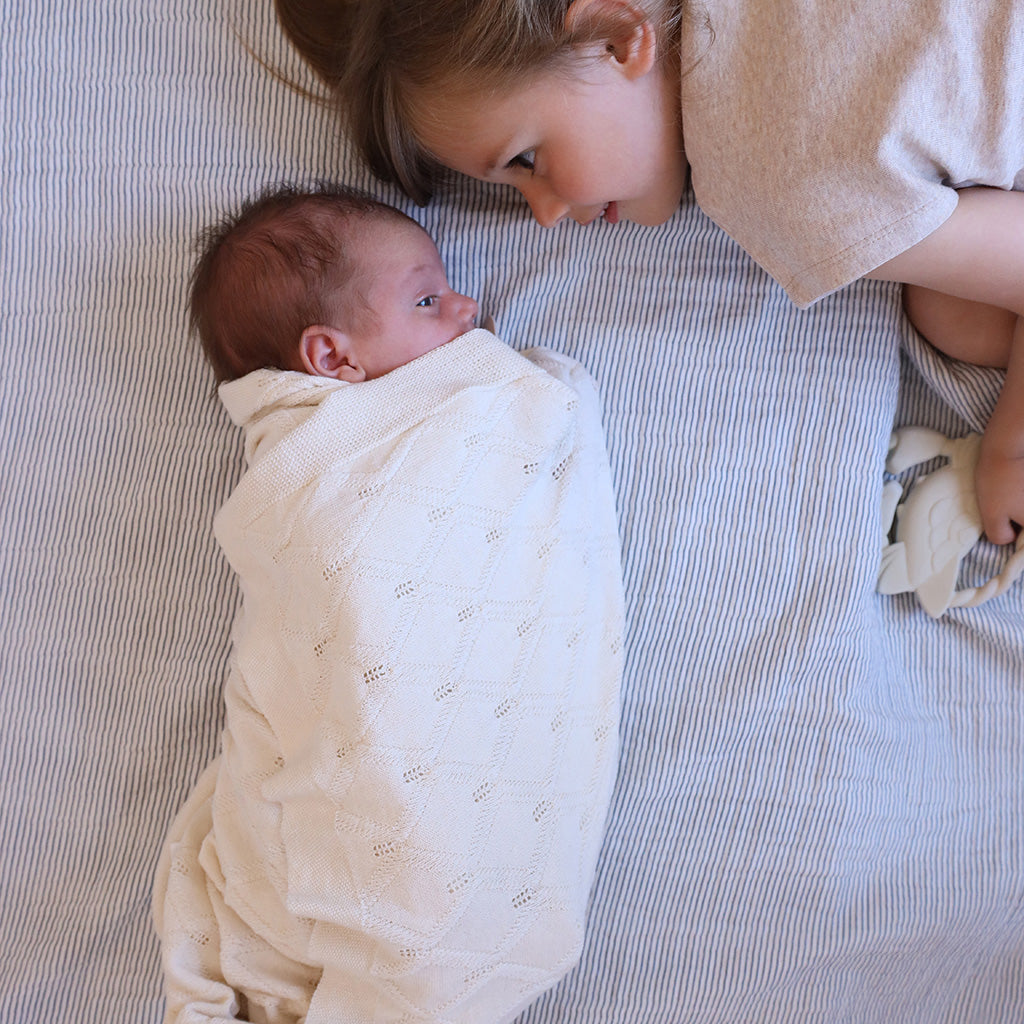 Muslin Baby Blanket - GOTS Classic Stripes Blue