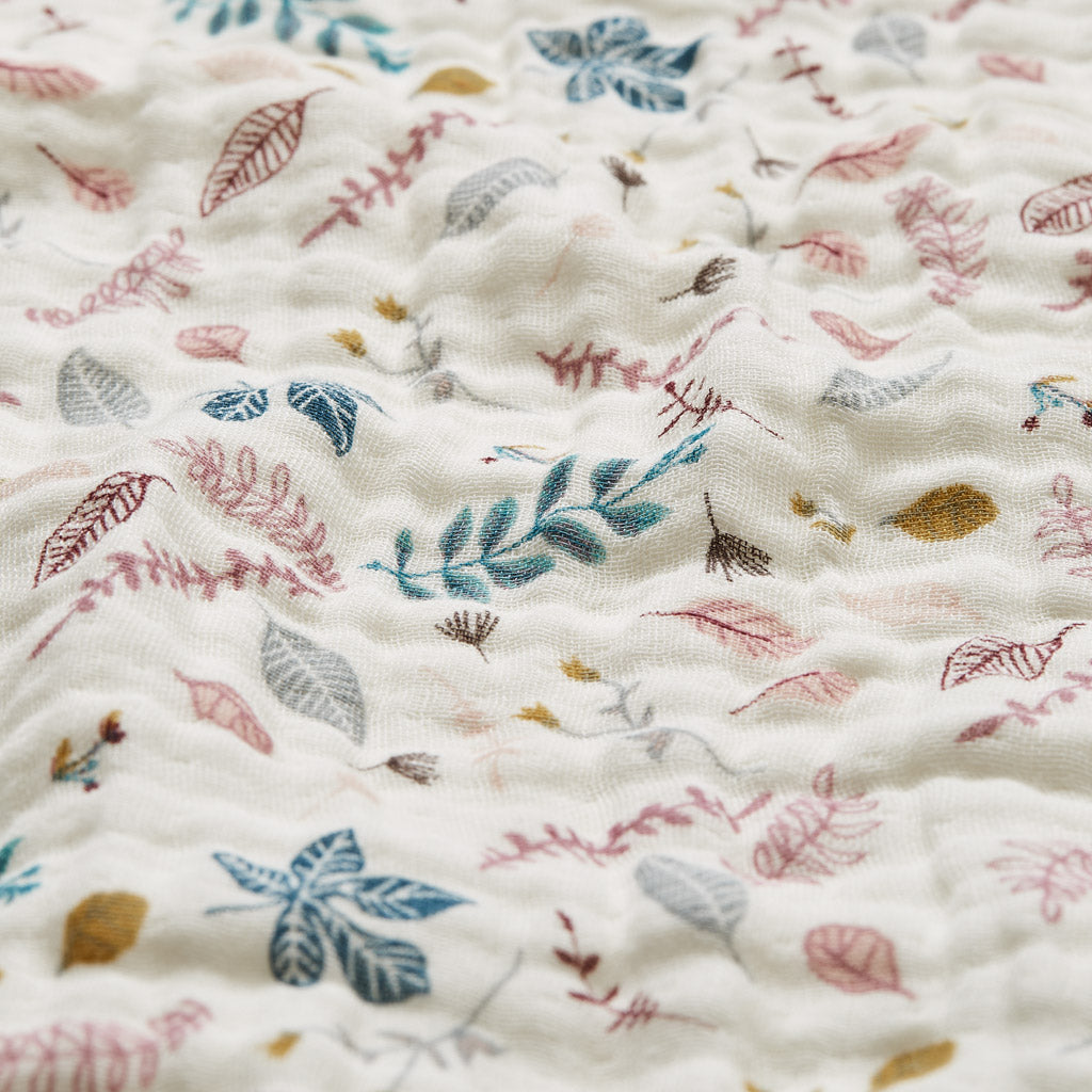 Muslin Baby Blanket - GOTS Pressed Leaves Rose