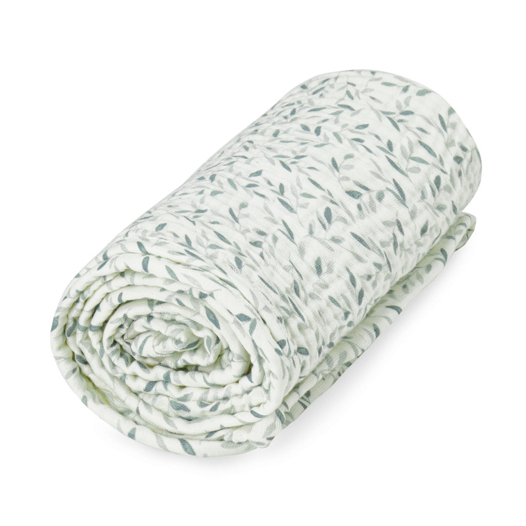 Muslin Baby Blanket - GOTS Green Leaves