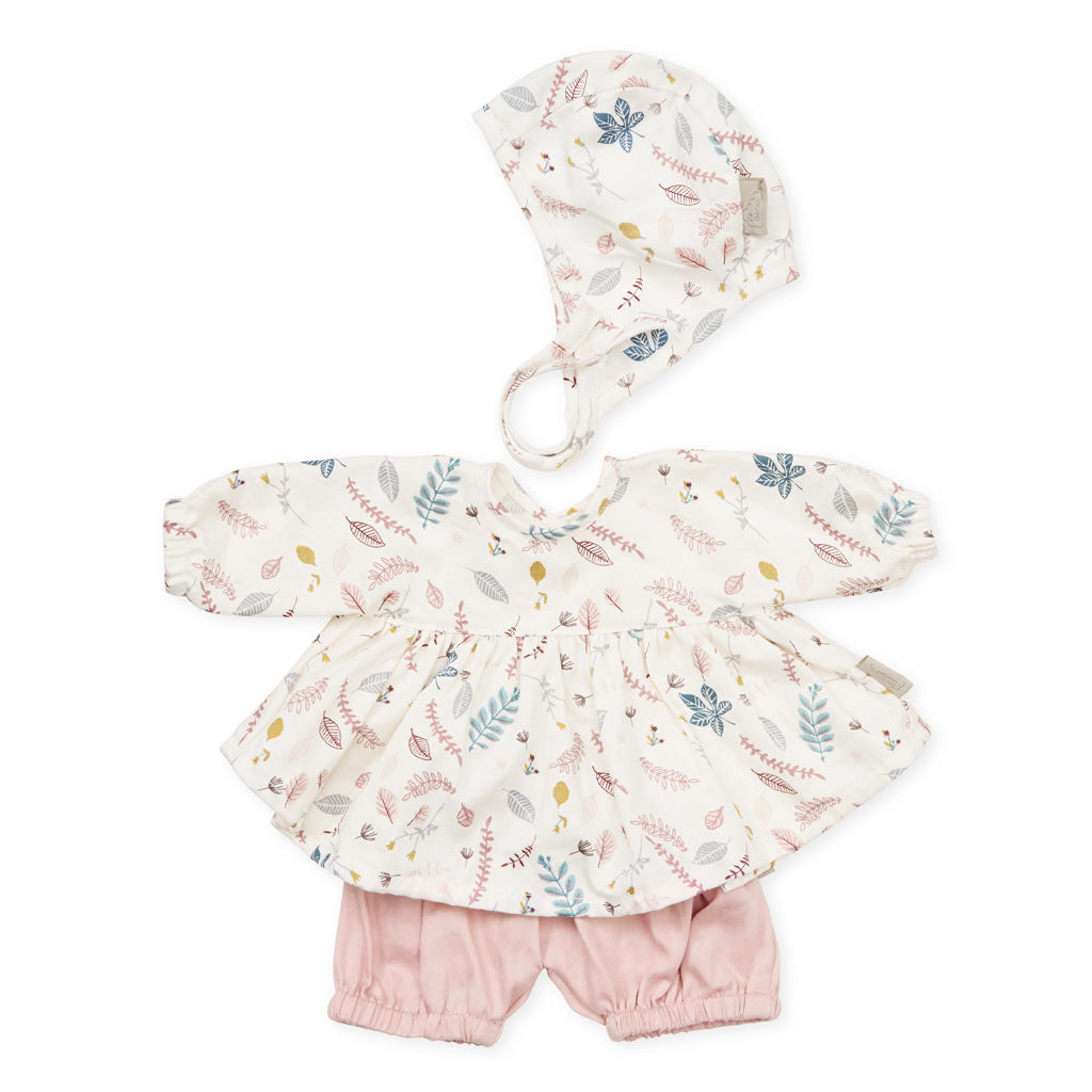 Ensemble de vêtements et bonnet pour poupée - GOTS Pressed Leaves Rose