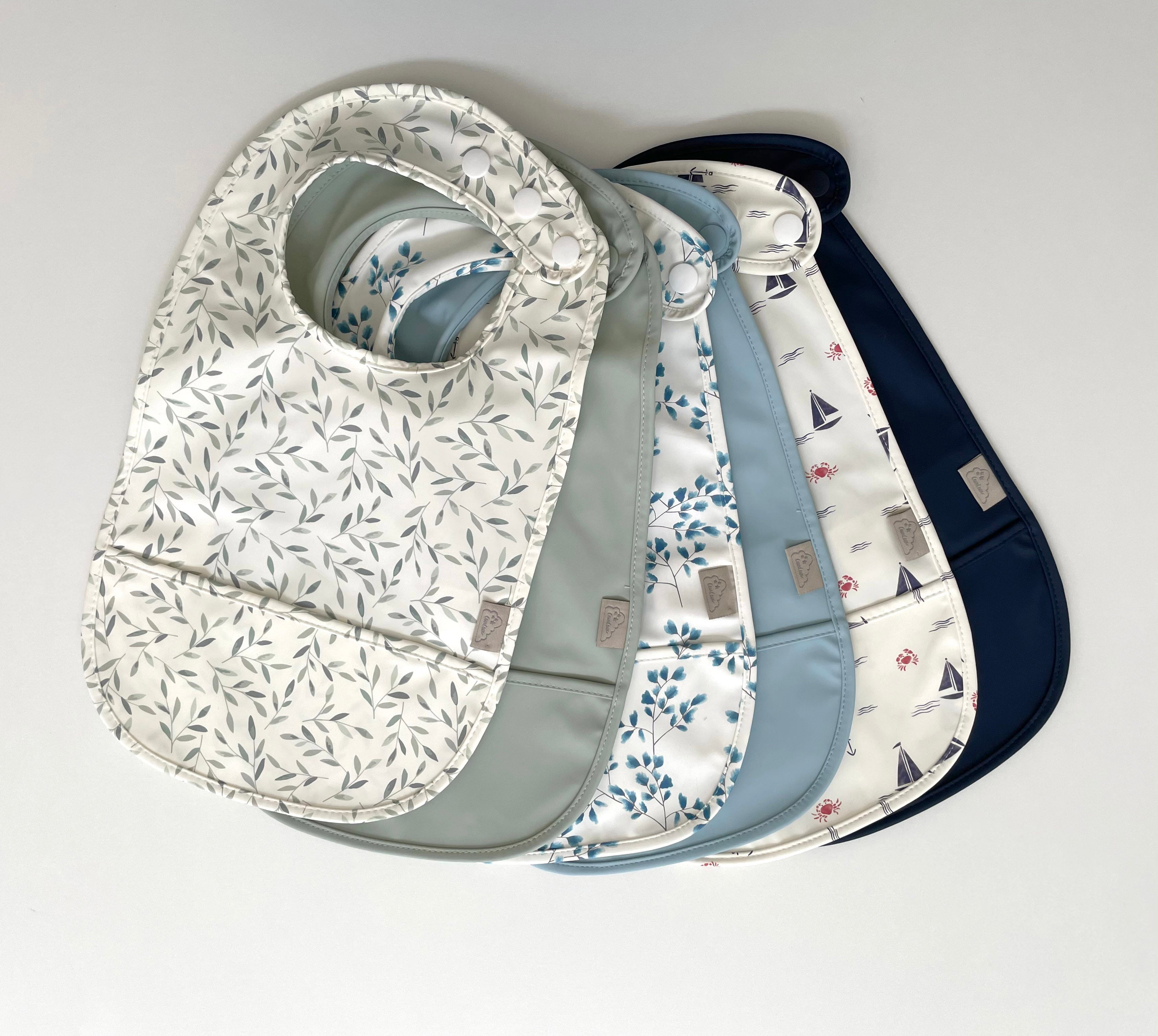 Bib w/ pocket, 2-pack - Fiori/Stone Blue