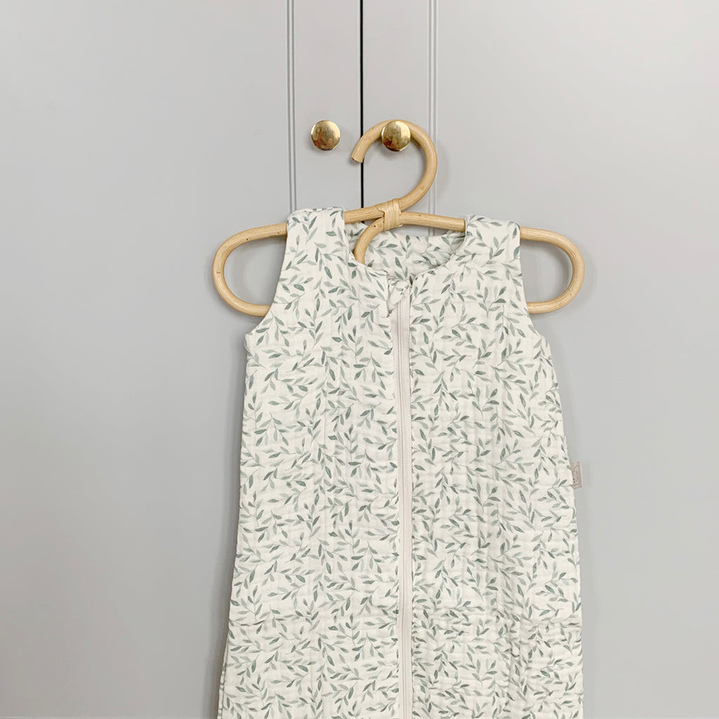 Muslin Sleeping Bag 6-18 Months - GOTS Green Leaves